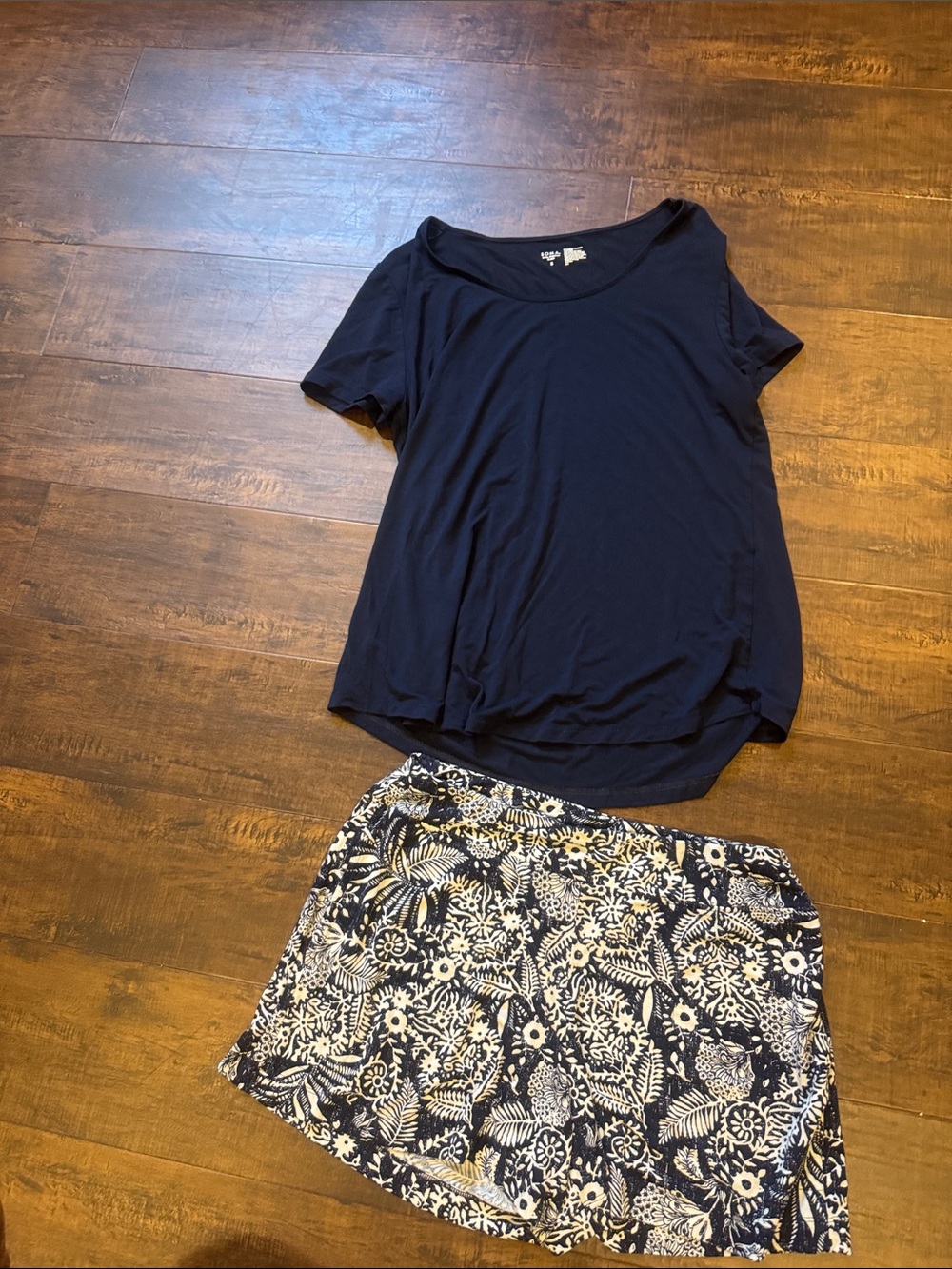 Soma Navy Short Sleeve Top with Navy & White Pajama Shorts